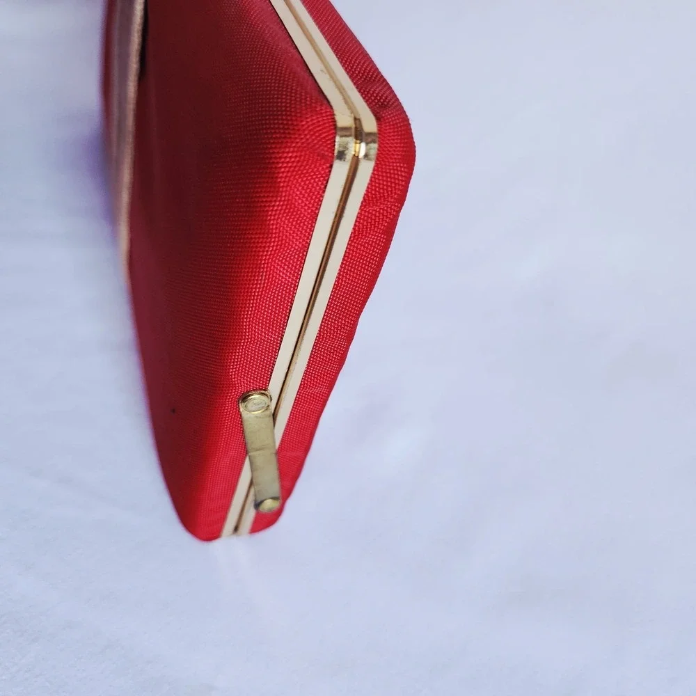 Vintage MCM Red Jewelry Box Travel Case Mirror 1960s Retro Canvas Organiser Mod